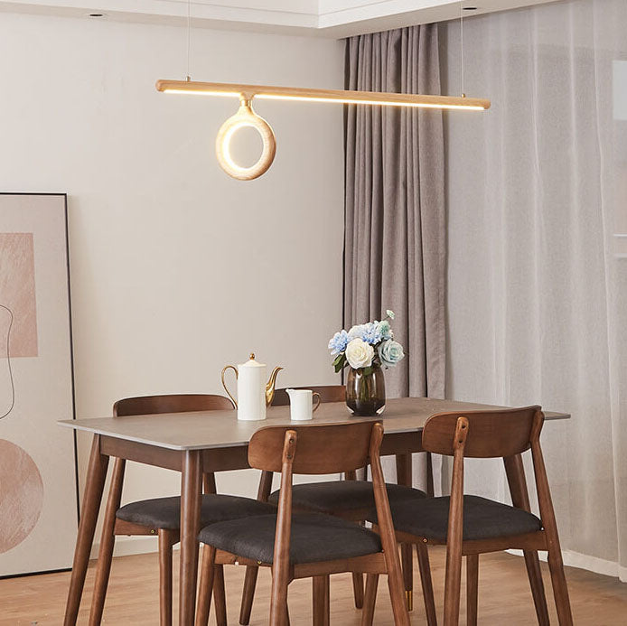 Modern Solid Wood Japanese Style Strip LED Chandelier
