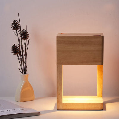 Modern Minimal Rectangular Wooden 1-Light Melting Wax Table Lamp