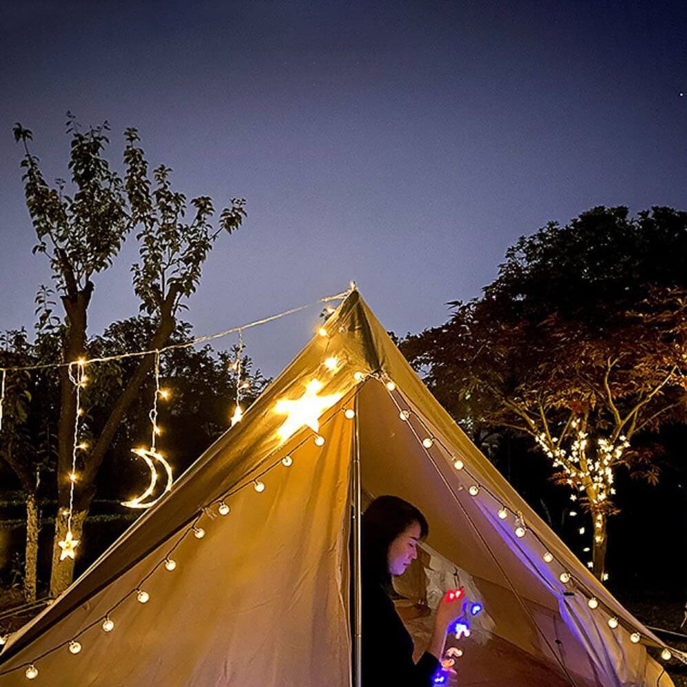 LED-Solar-Stern-Mond-Vorhang-Licht-Weihnachtsterrasse im Freien Dekorative Camping-Schnur-Lichter 