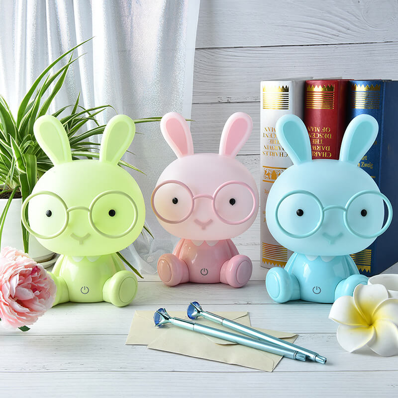 Lampe de table LED USB avec lumière de nuit, lapin créatif avec lunettes 