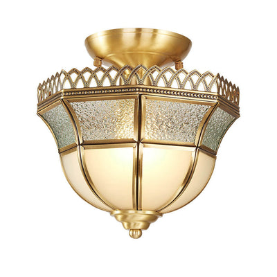 Modern Luxury Glass Brass Bowl Shape Lace Design 1-Light Semi-Flush Mount Ceiling Light