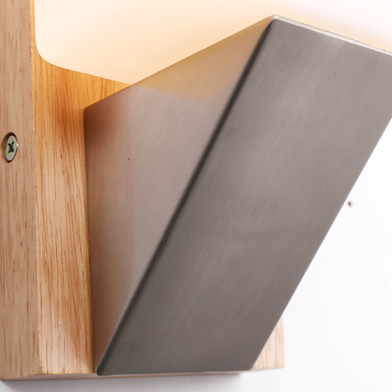 Lámpara Aplique de Pared de 1 Luz con Base de Madera Sólida y Vidrio Cuadrado Nórdico 