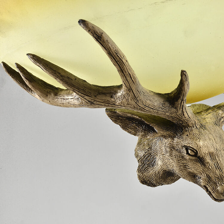 Vintage Country Deer Head Dome Resin LED Flush Mount Ceiling Light