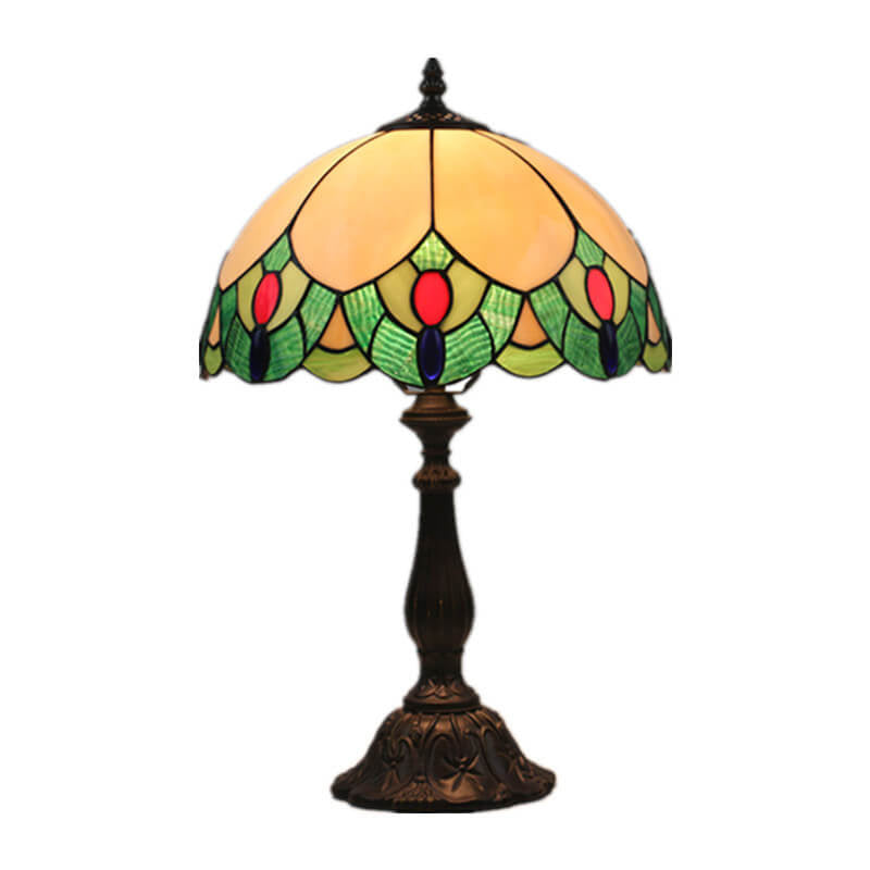 Tiffany Europäischer Vintage Edelstein Buntglas 1-Licht Tischlampe 