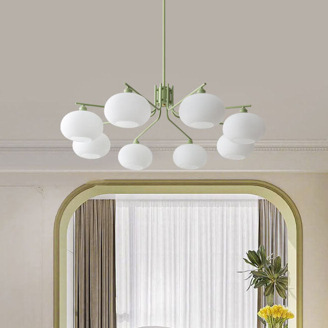 Nordic Minimalist Glass Round Shade Green Hardware 3/5/8 Light Chandelier