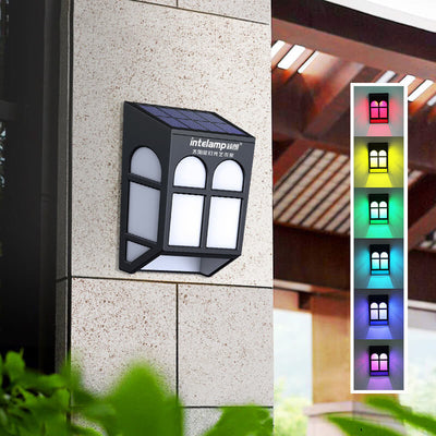 Solar Outdoor Fence Square RGB Color LED Fence Wall Sconce Lamp