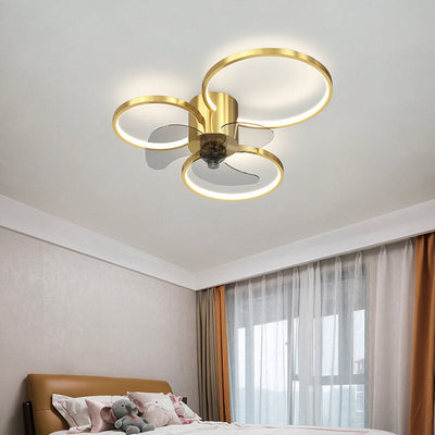 Modern Light Luxury Geometric Square Round Design LED Flush Mount Ceiling Fan Light