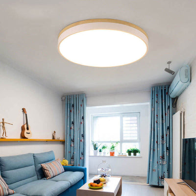 Plafonnier LED rond en bois massif nordique simple 