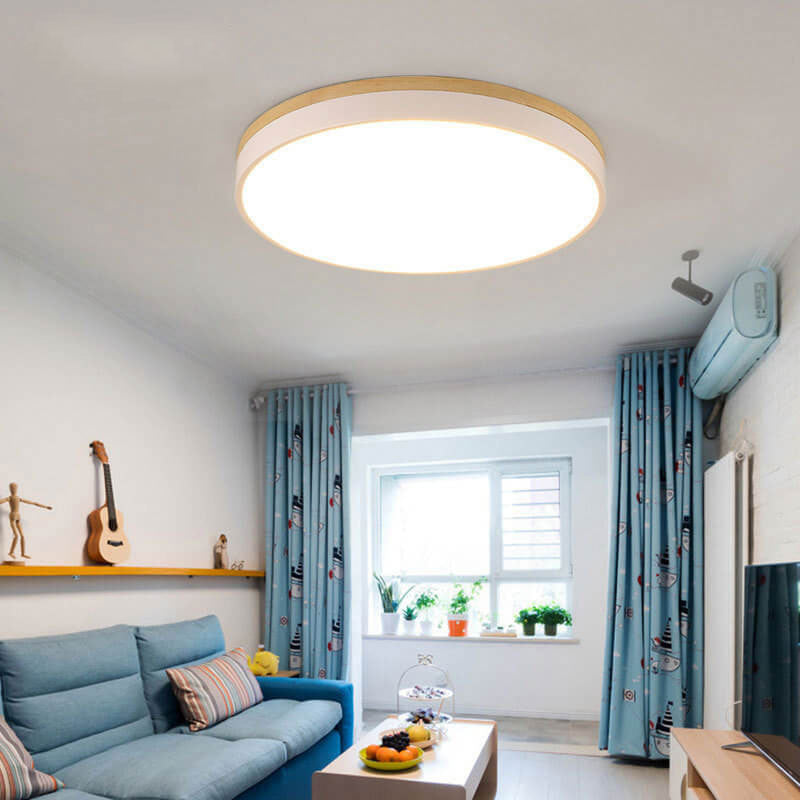 Plafonnier LED rond en bois massif nordique simple 