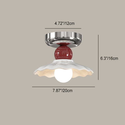 Modern Cream Round Lace Iron Ceramic 1-Light Semi-Flush Mount Ceiling Light