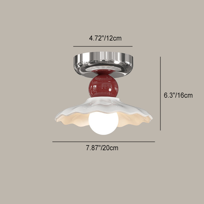 Lustre de plafond semi-encastré moderne en céramique avec dentelle ronde crème à 1 lumière 