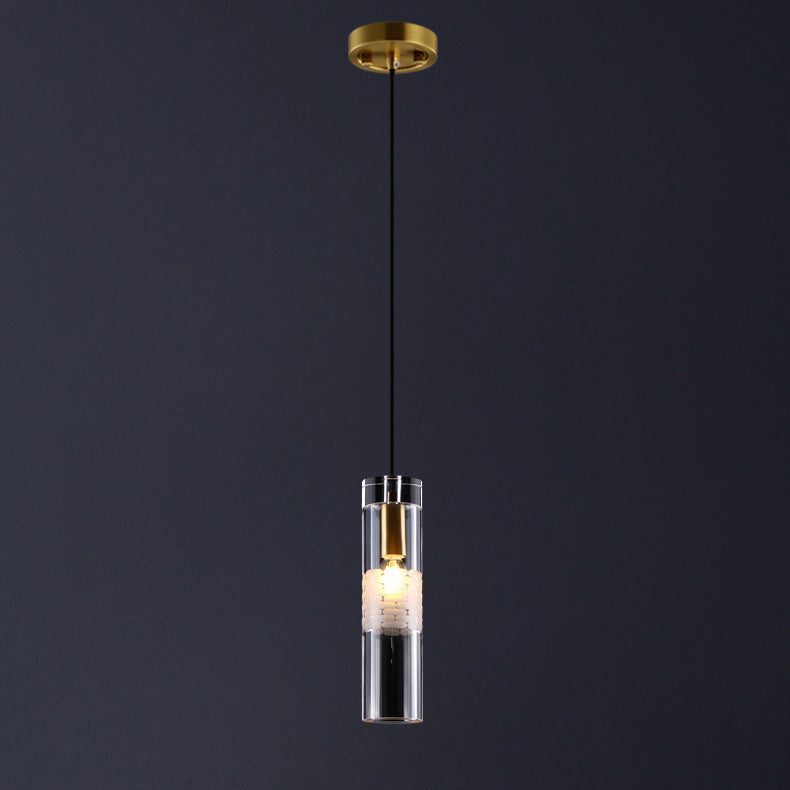 Nordic Light Luxury Crystal Column Brass 1/3 Light Island Light Chandelier