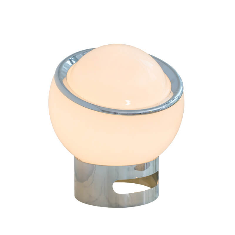 Modern Pure White Round Ball Glass Stainless Steel 1-Light Table Lamp