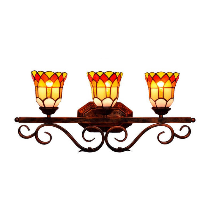 Traditional Tiffany European Vintage Stained Glass Mirror Front Light 3-Light Wall Sconce Lamp