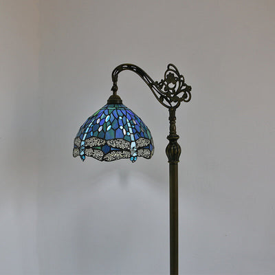 European Style Tiffany Blue Dragonfly Stained Glass 1-Light Standing Floor Lamp