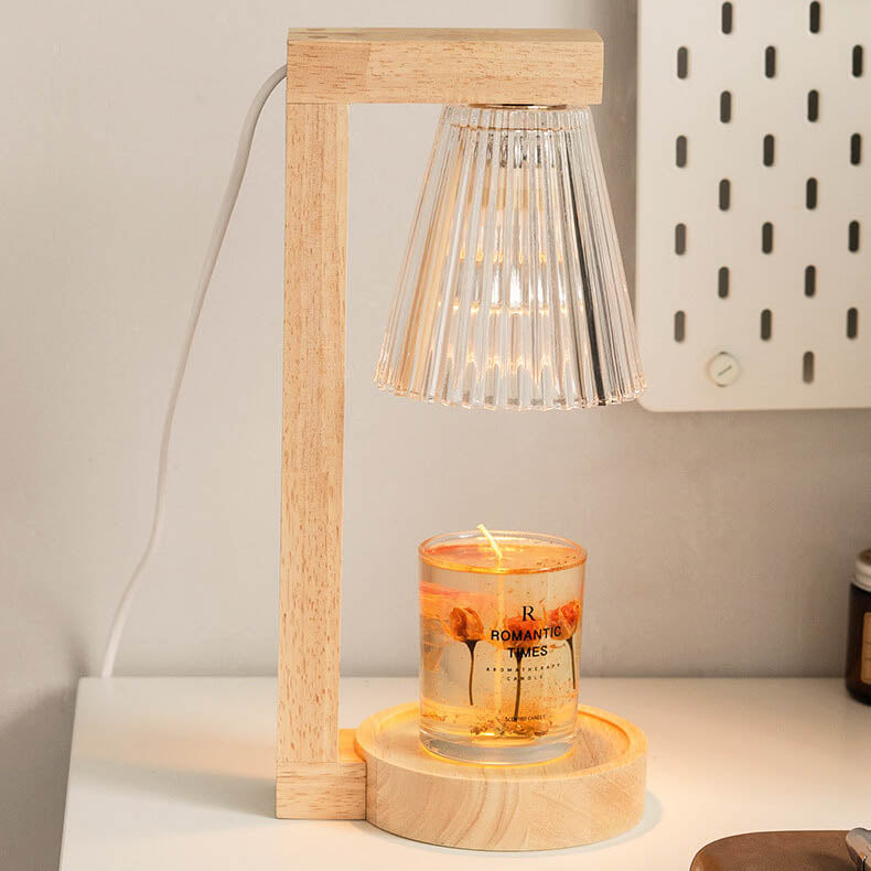 Lampe de table à cire fondue à 1 lumière avec abat-jour conique minimaliste moderne et matériel en bois 