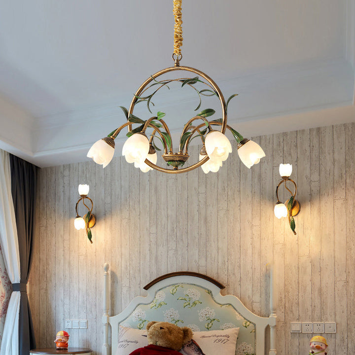 Lustre Art Déco Moderne en Fer Laqué avec Abat-jour en Verre Tulipe Cristal à 6/8 Lumières pour Salon 