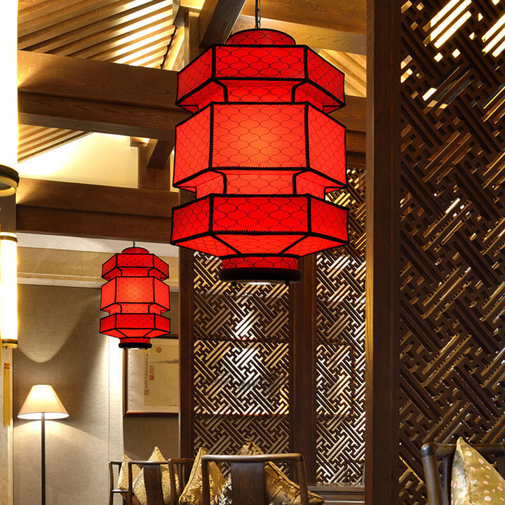 Chinesische Retro Hexagonale Faux Schaffell Eisen 1-Licht Pendelleuchte 