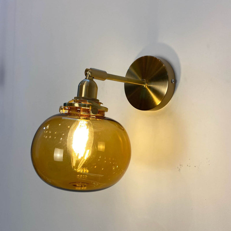 Japanese Vintage Round Ball Glass Brass 1-Light Wall Sconce Lamp