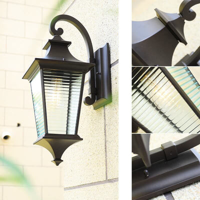 European Retro Square Cage Glass Aluminum Outdoor Waterproof 1-Light Wall Sconce Lamp