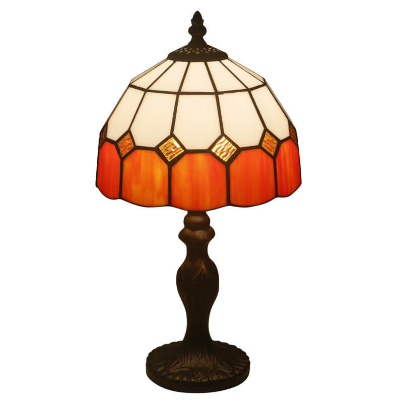 Vintage Tiffany Gemstone Stained Glass Round 1-Light Table Lamp
