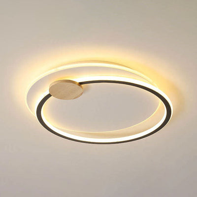 Skandinavische minimalistische runde LED-Deckenleuchte aus Metall und Holz