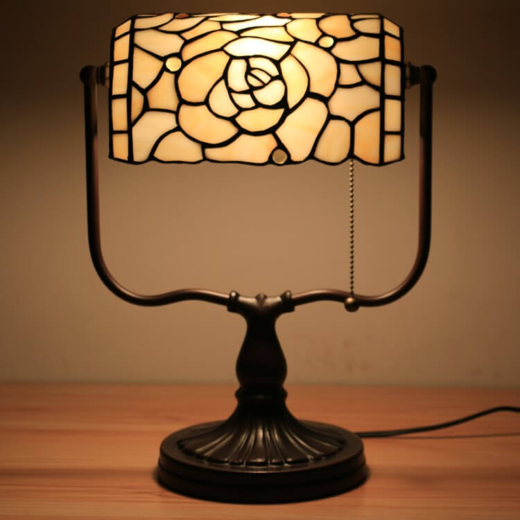 Traditional Tiffany Floral Butterfly Stained Glass 1-Light Bank Zipper Table Lamp for Bedroom
