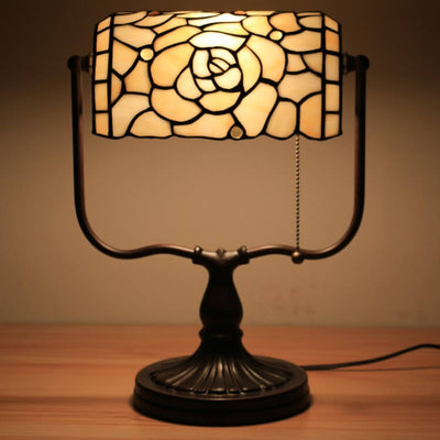 Tiffany Floral Butterfly Stained Glass 1-Light Bank Zipper Table Lamp