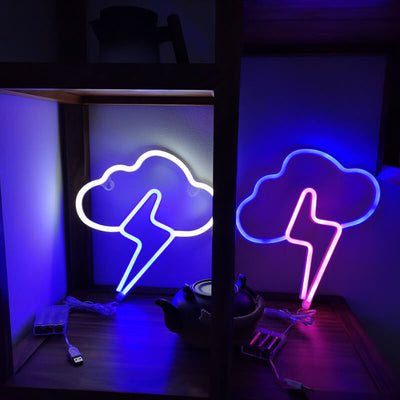 ضوء LED على شكل سحابة نيون إبداعية مع إضاءة رعدية يعمل بالبطارية/USB للزينة 