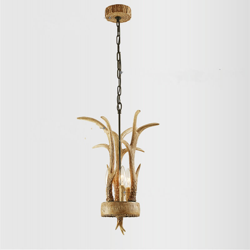 Lámpara de Araña de 3 Luces con Cabeza de Ciervo de Resina Industrial Vintage 