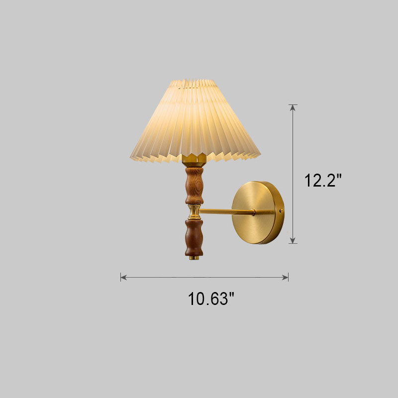 Japanese Vintage Walnut Pleated Umbrella 1-Light Wall Sconce Lamp