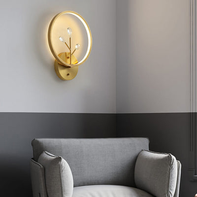 Moderne Luxus Messing Kristall Ast Kreis LED Wandleuchte Lampe 