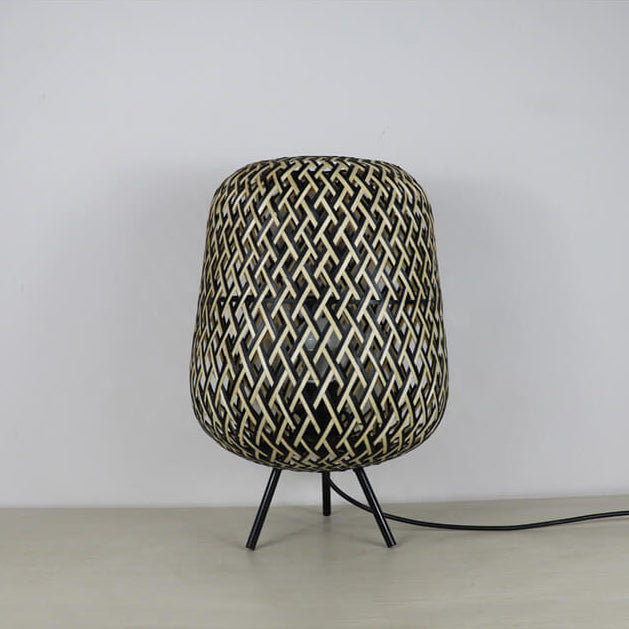 Vintage Japanese Rattan Weaving Oval Ball 1-Light Table Lamp