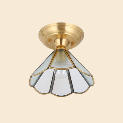 European Luxury Full Copper Retro Petal Design 1-Light Flush Mount Light