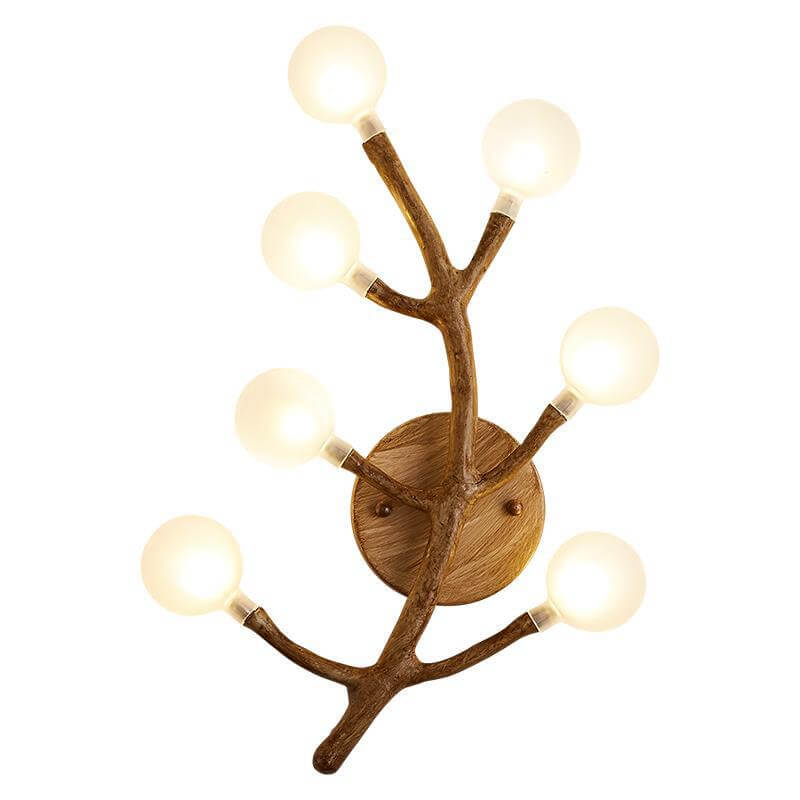 Traditional Vintage Tree Fork Resin Glass 7-Light Wall Sconce Lamp For Bedroom