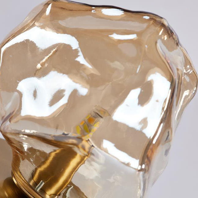 Japanische Vintage Walnuss Unregelmäßige Glaslampenschirm 1-Licht Tischlampe 