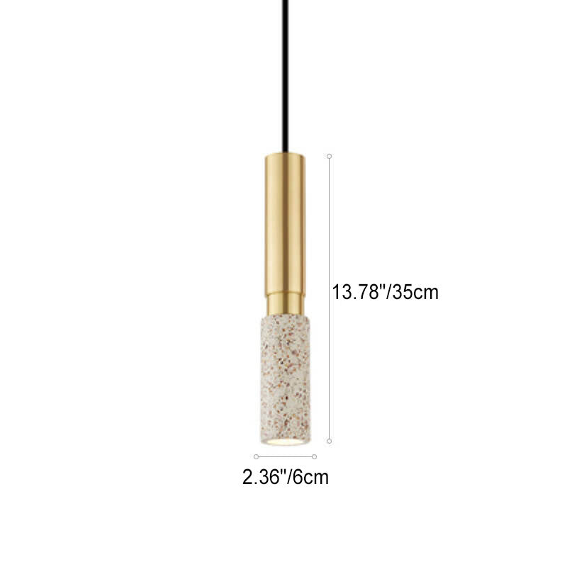 Contemporary Nordic Marble Terrazzo Column Metal 1-Light Pendant Light for Living Room