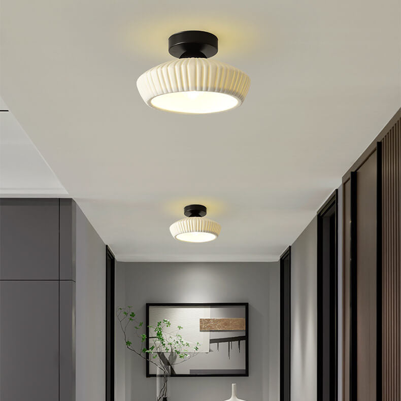 Nordic Minimal Textured Ceramic Cone Round 1-Light Semi-Flush Mount Ceiling Light