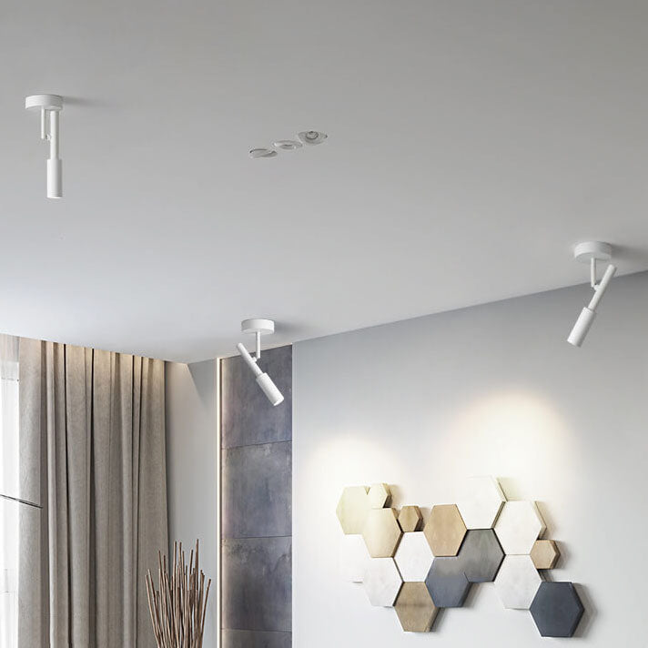 Moderner minimalistischer drehbarer LED-Deckenstrahler aus Eisen und Aluminium zur halbflachen Deckenmontage für das Wohnzimmer 