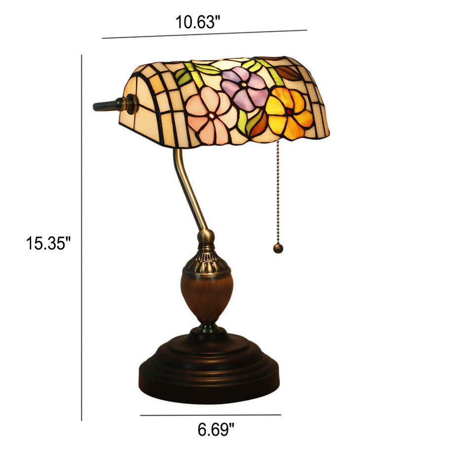 Europäische Tiffany-Blumen-Glas 1-Licht Banker Tischlampe 