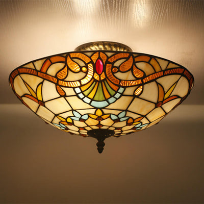 Tiffany European Sunflower Stained Glass Bowl 3-Light Flush Mount Ceiling Light