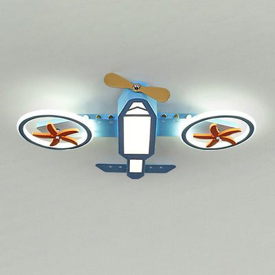 Simple Creative Cartoon Aircraft Blue LED Kids Flush Mount Ceiling Light