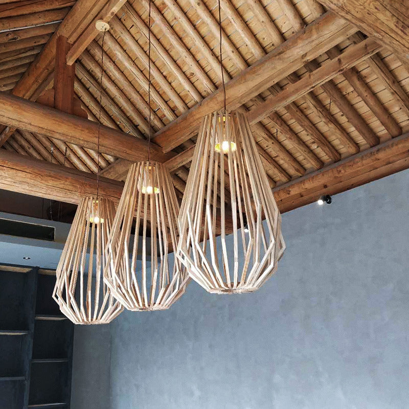 Vintage Creative Geometric Ash Wood 1-Light Pendant Light