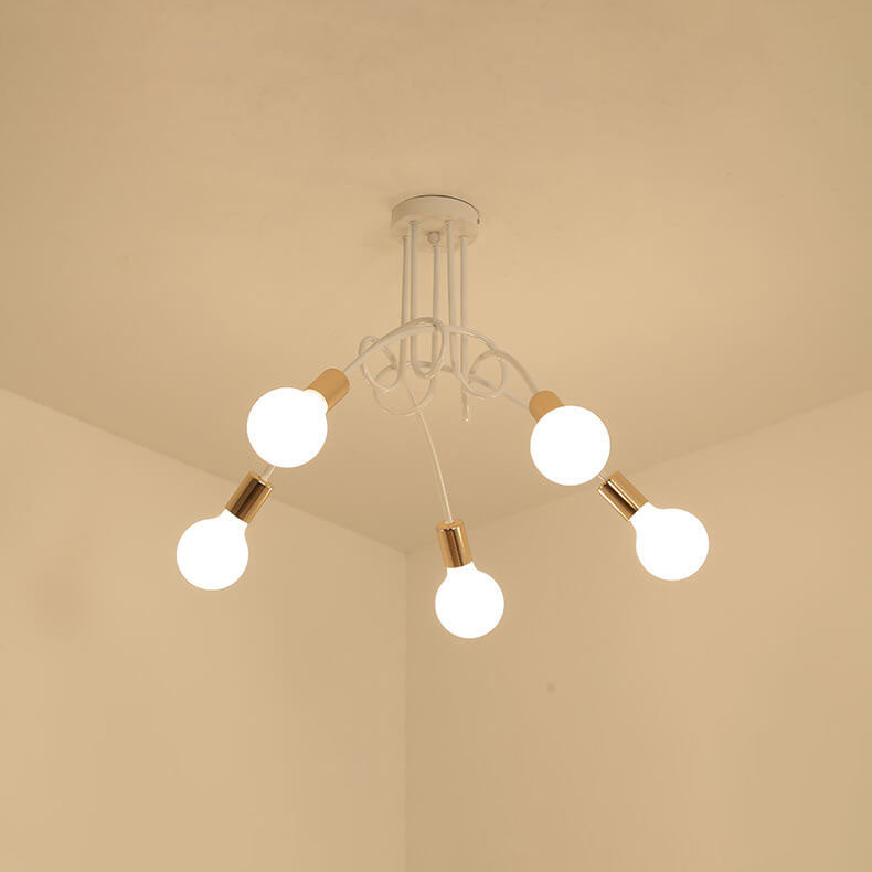 Modern Minimalist Iron Twisted Lines 3/5 Light Semi- Flush Mount Ceiling Light
