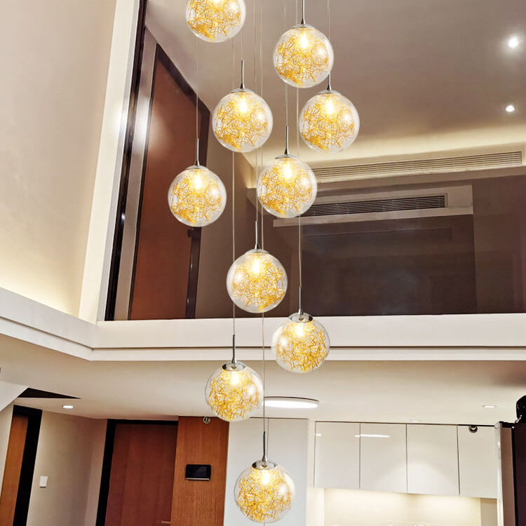 Modern Luxury Staircase Glass Ball Shade Loft Chandelier