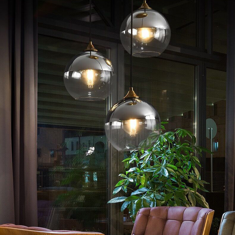 Lámpara colgante de 1 luz con pantalla esférica de vidrio de simplicidad moderna para dormitorio 