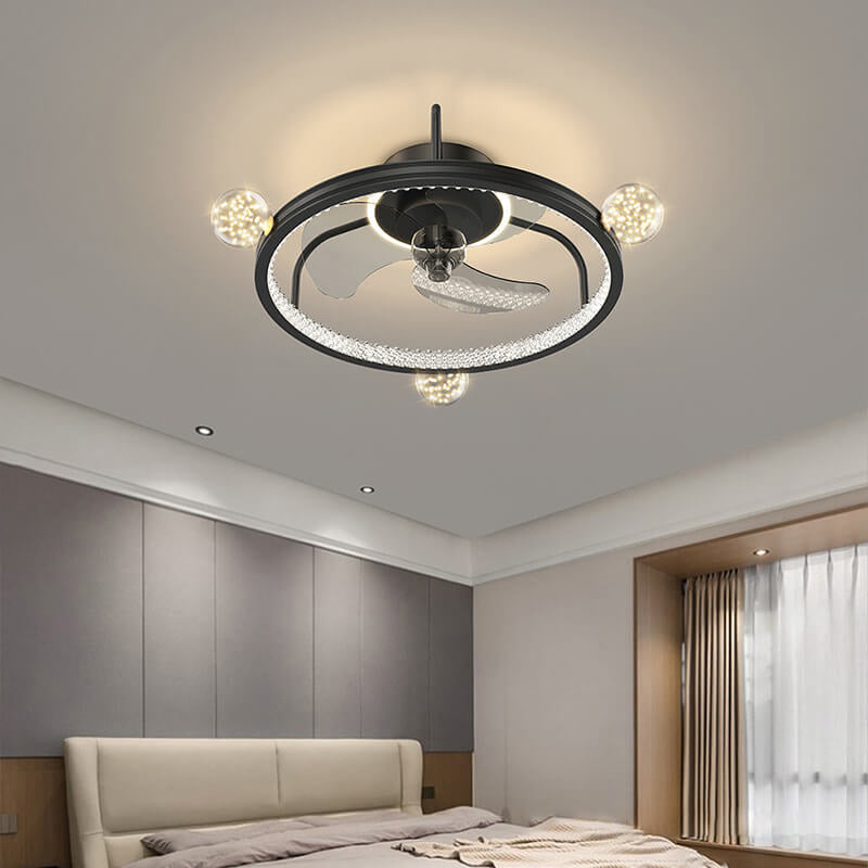 Modern Light Luxury Circle Full Star Design LED Flush Mount Ceiling Fan Light