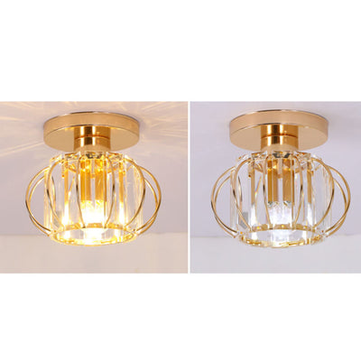 European Light Luxury Golden Black Iron Crystal 1-Light Semi-Flush Mount Ceiling Light