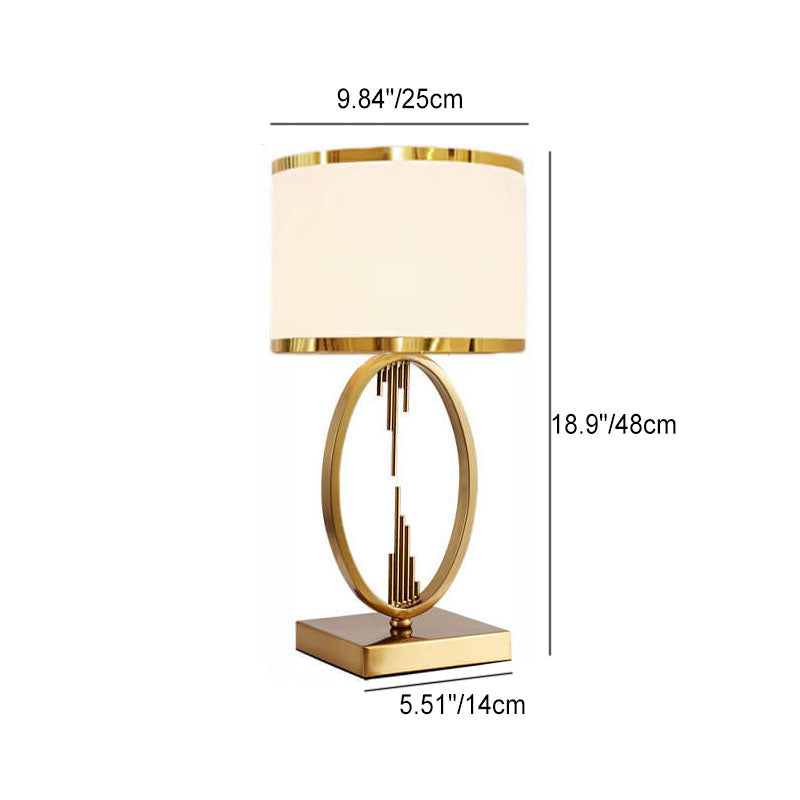 Modern Mid-Century Square Round Metal Fabric 1-Light Table Lamp For Bedroom