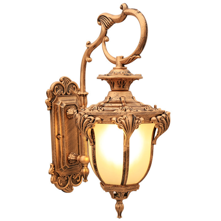 Traditional European Aluminum Glass Carved Lantern 1-Light Outdoor Waterproof Wall Sconce Lamp